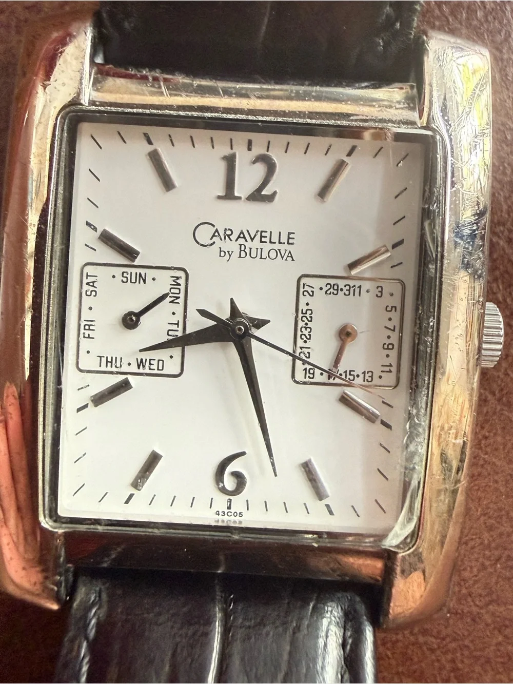 Men's Rectangular  Watch with Black Leather Strap